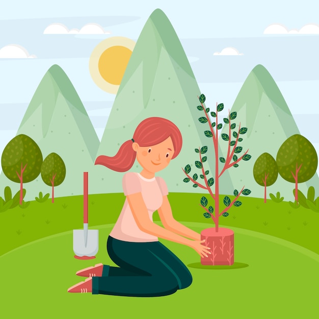 Free Vector flat design tree planting illustration