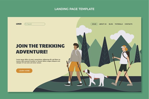 Flat design trekking adventure landing page