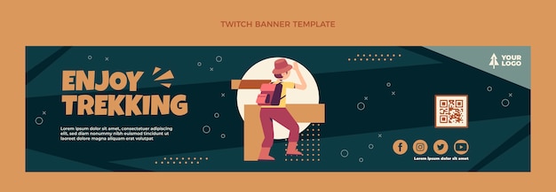 Free Vector flat design trekking twitch banner