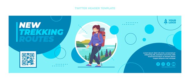 Flat design trekking twitter header template