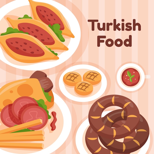 Flat design turkish food illustration