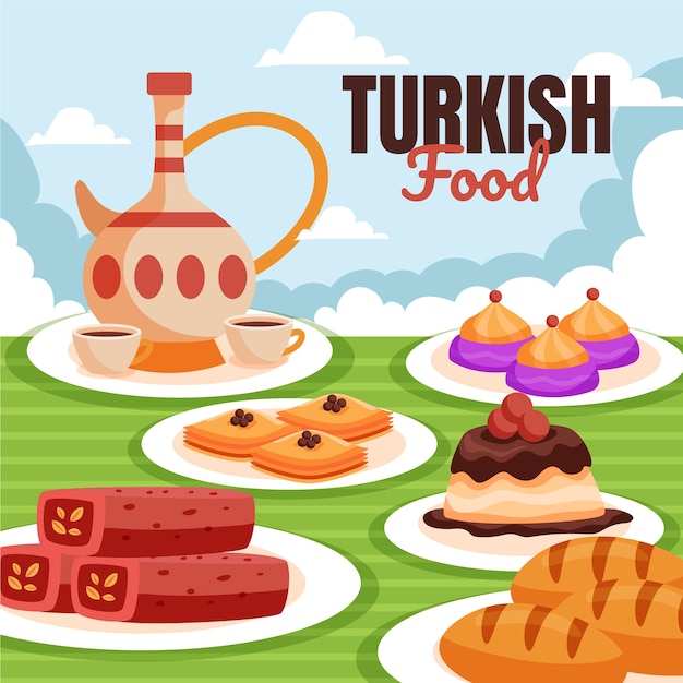 Flat design turkish food illustration