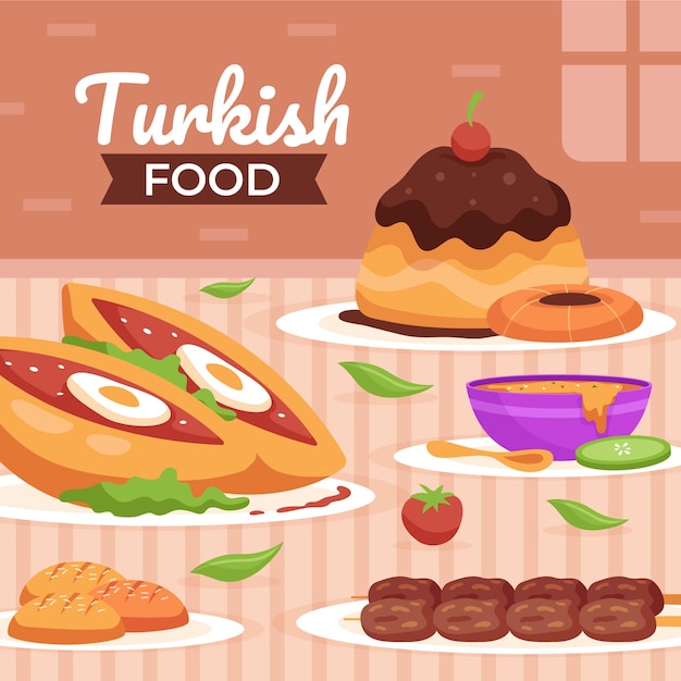 Flat design turkish food illustration