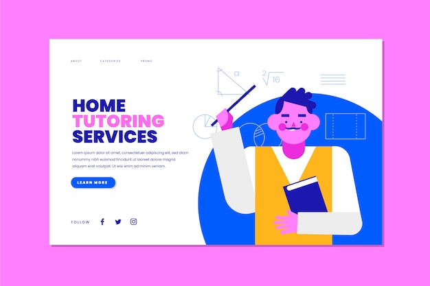 Free Vector flat design tutoring landing page