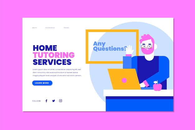 Flat design tutoring landing page