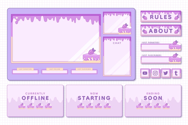 Free vector flat design twitch platform panels set