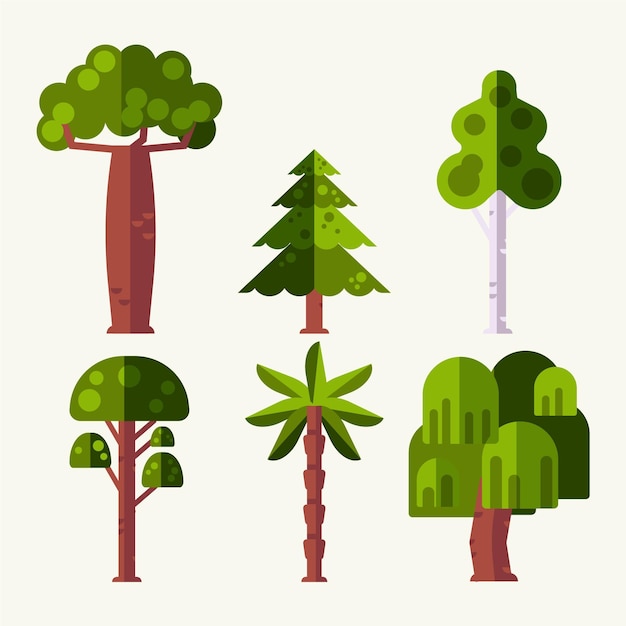 Free vector flat design of  type of trees