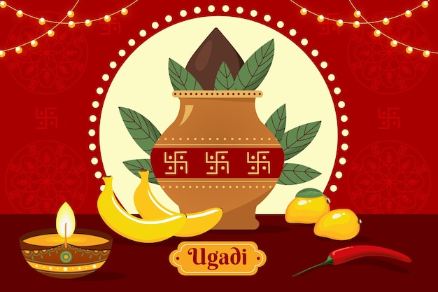 Free Vector flat design ugadi celebration illustrated