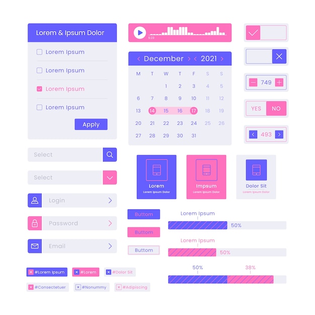 Flat design ui kit collection