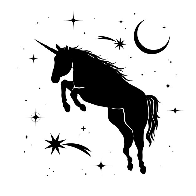 Flat design unicorn silhouette illustration