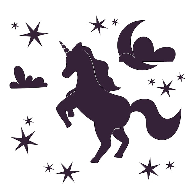 Free Vector flat design unicorn silhouette illustration