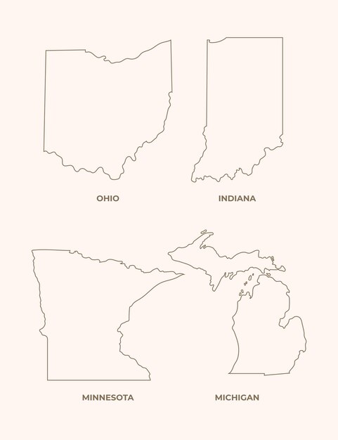 Flat design united states outline maps