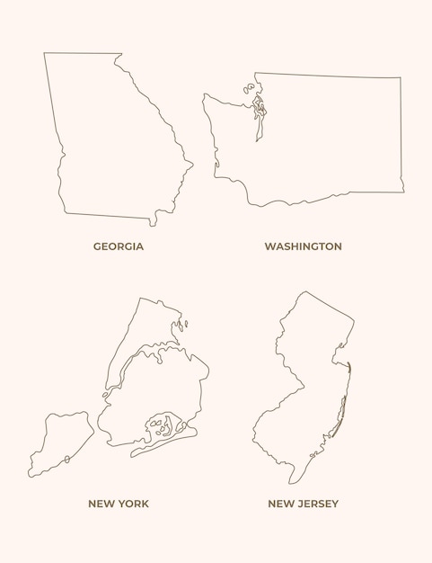 Flat design united states outline maps