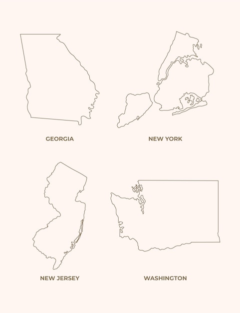 Flat design united states outline maps