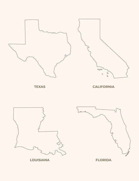 Flat design united states outline maps