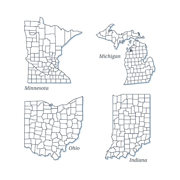 Flat design united states outline maps