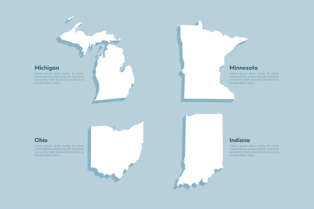 Flat design united states outline maps