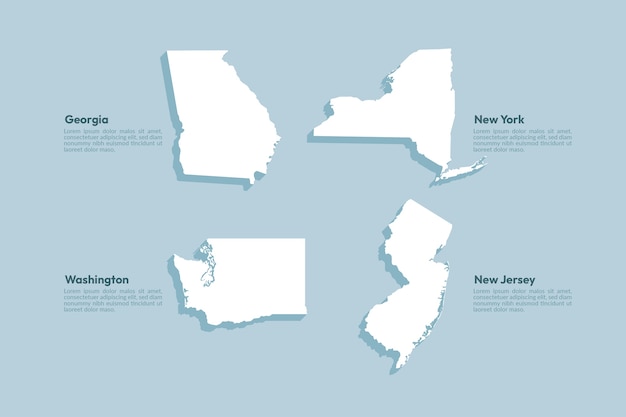 Flat design united states outline maps