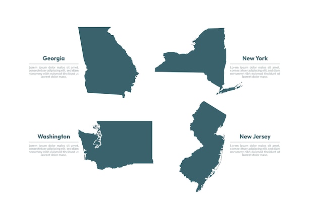 Flat design united states outline maps