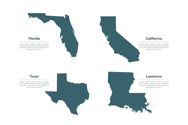 Flat design united states outline maps