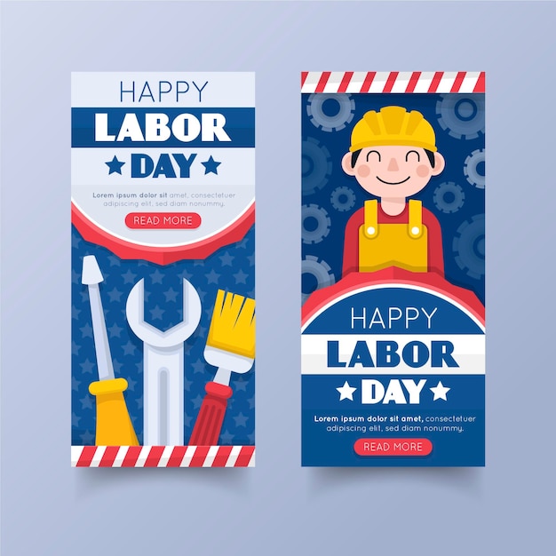 Flat design usa labor day banners template