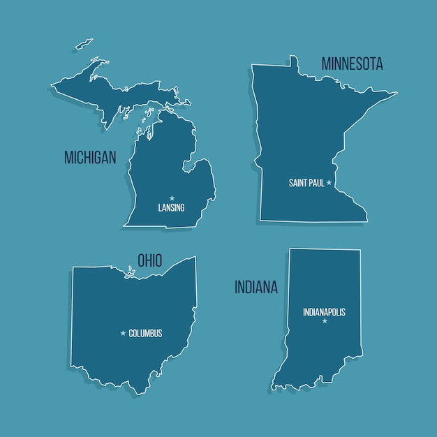 Flat design usa states outline map