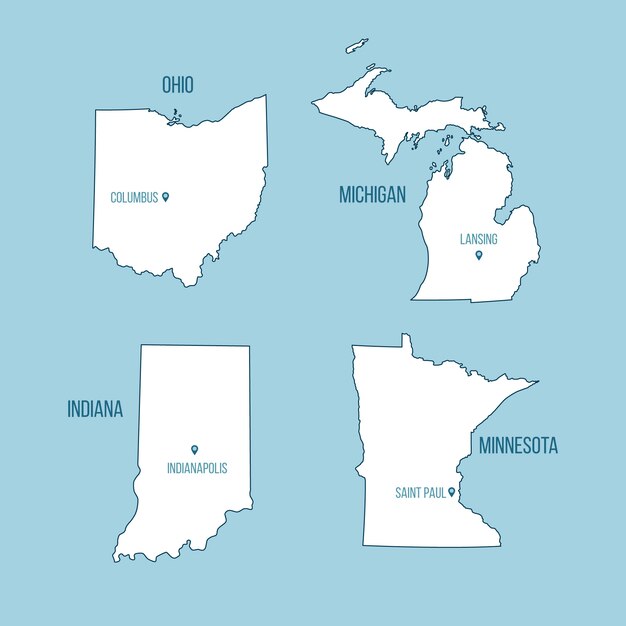 Flat design usa states outline map