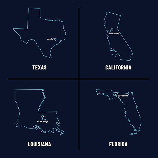 Flat design usa states outline map