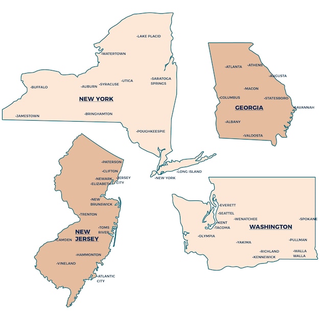 Flat design usa states outline map