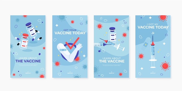 Flat design vaccine instagram stories pack