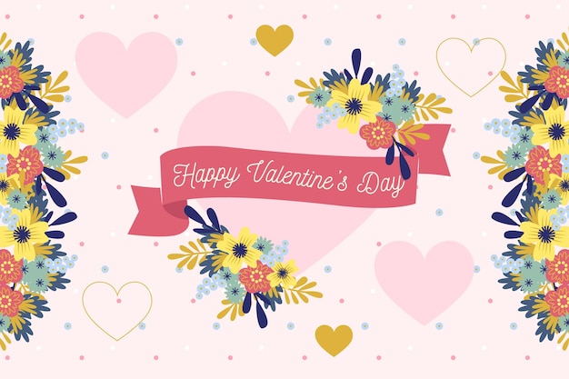 Flat design valentine's day background with floral heart