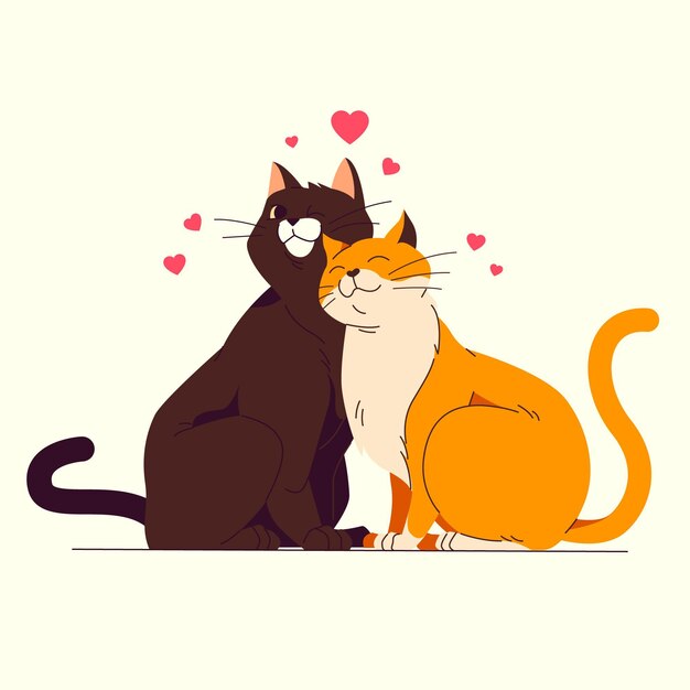 Flat design valentine's day cats couple