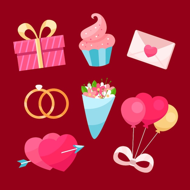 Free Vector flat design valentine's day element collection