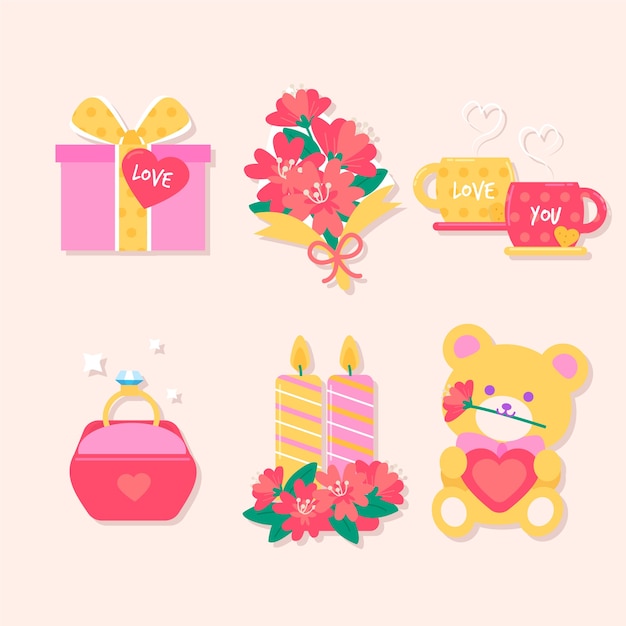 Flat design valentine's day element set