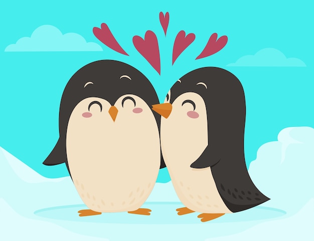 Flat design valentine's day penguin couple