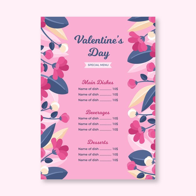 Flat design valentine's day restaurant menu template