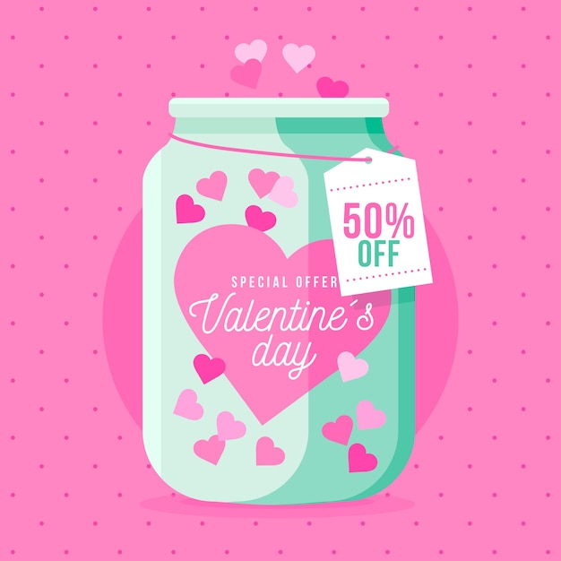 Free vector flat design valentine's day sale with jar