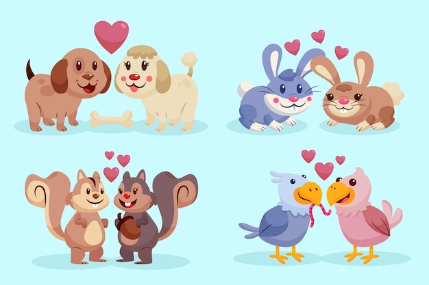 Flat design valentines day animal couple