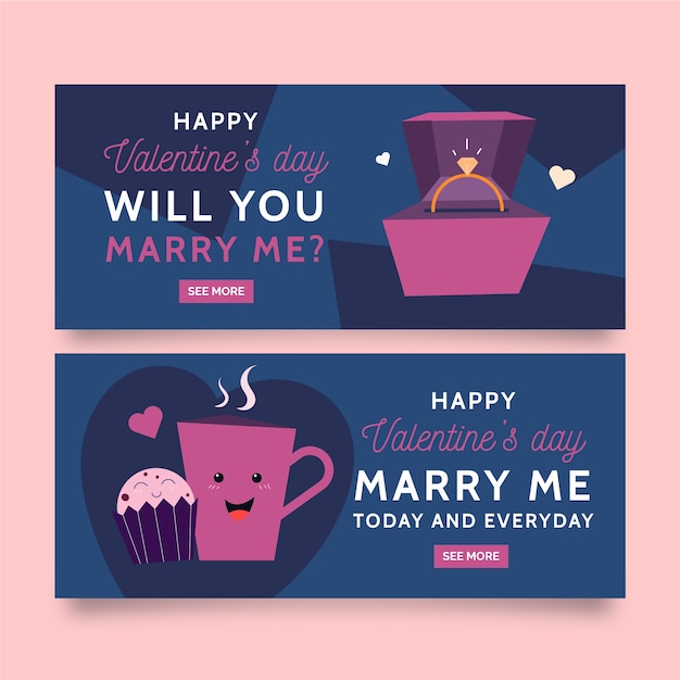 Free Vector flat design valentines day banners template