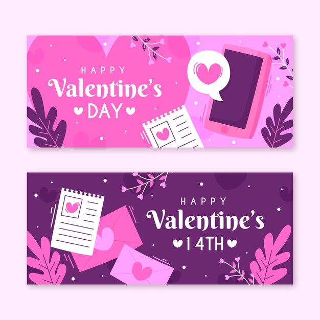 Flat design valentines day banners template