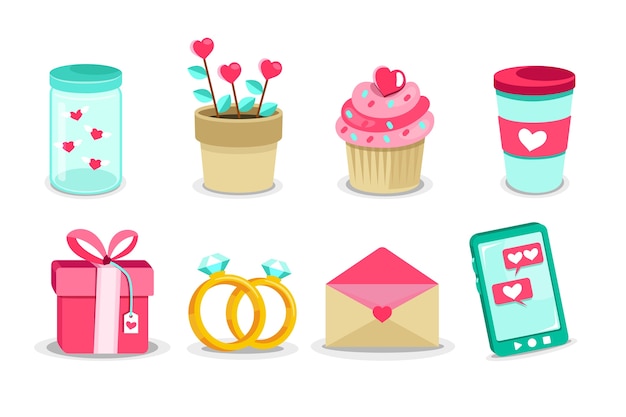 Flat design valentines day element collection