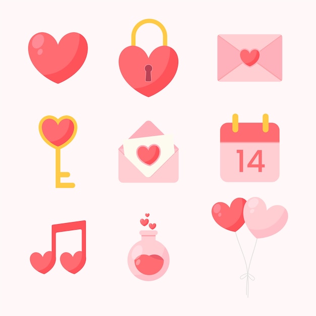 Flat design valentines day element collection