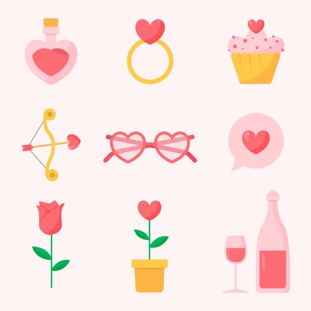 Flat design valentines day element collection