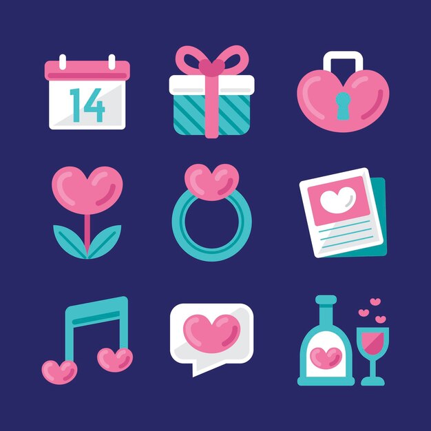 Flat design valentines day element collection