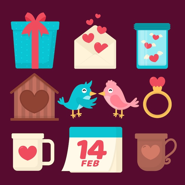 Flat design valentines day element collection