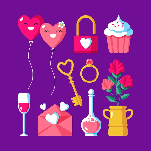 Flat design valentines day element collection