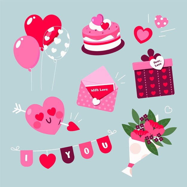 Flat design valentines day element collection