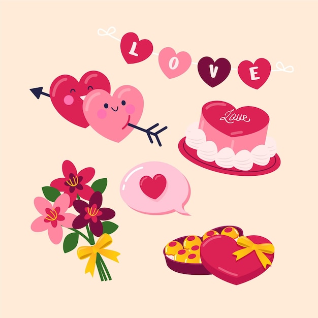 Flat design valentines day element collection