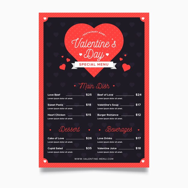 Flat design valentines day menu template