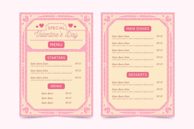 Flat design valentines day menu template